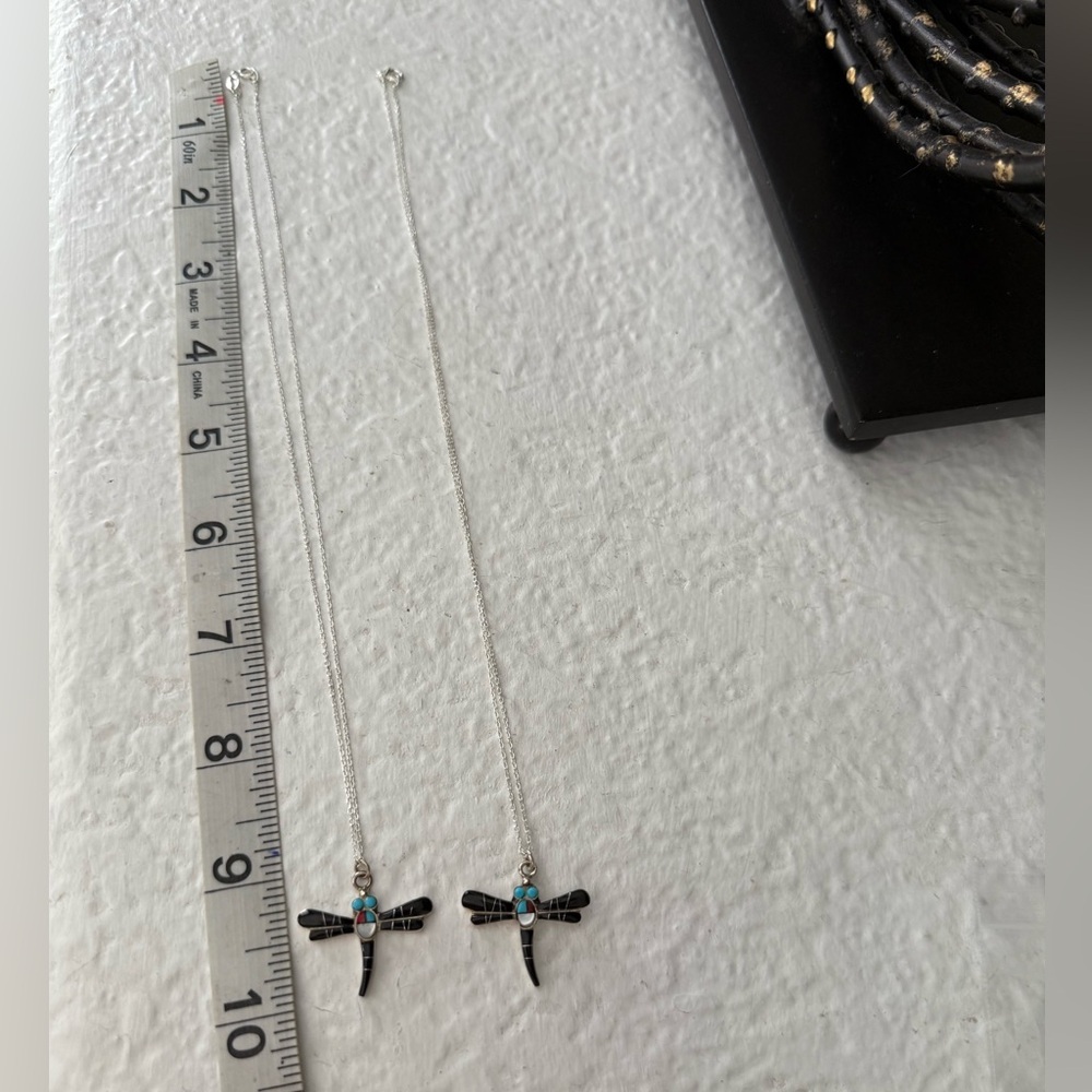 Silver Dragonfly Inlay Pendant Necklace - Picture 2 of 5